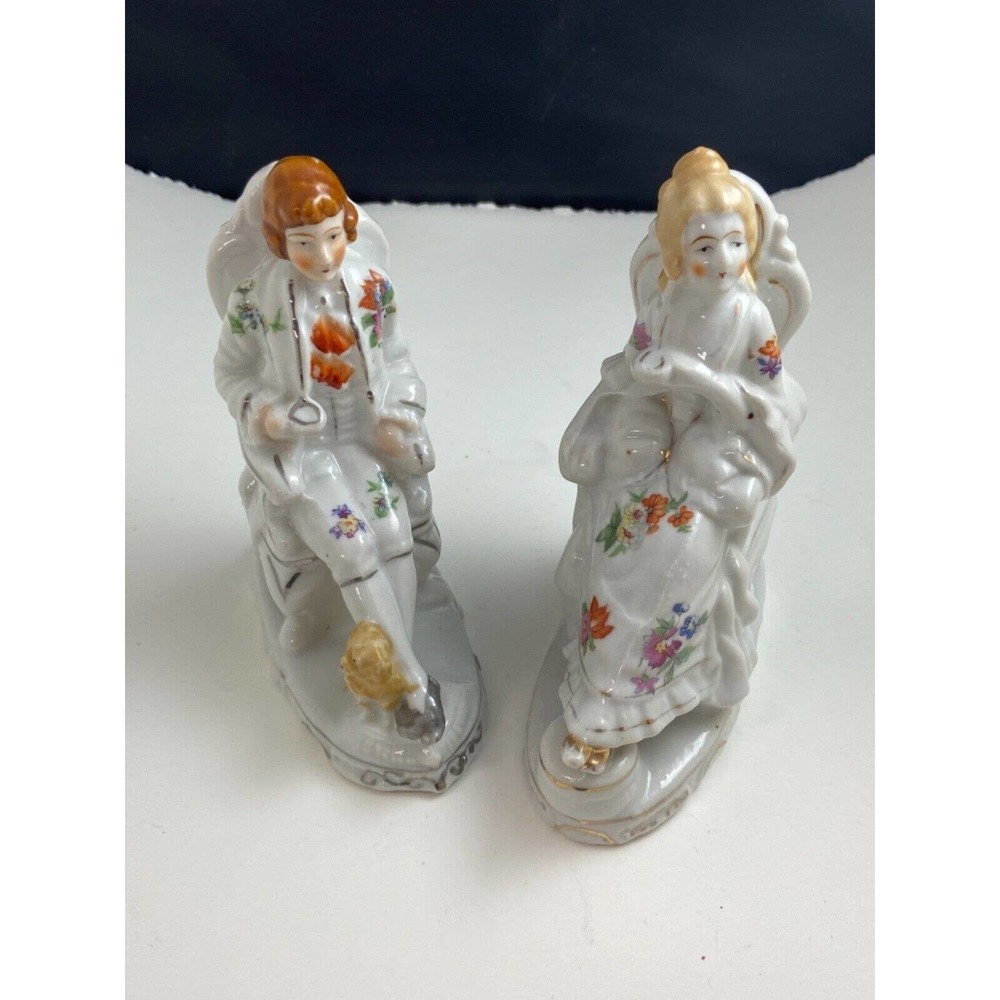 VINTAGE Japan Victorian man woman porcelain bookends